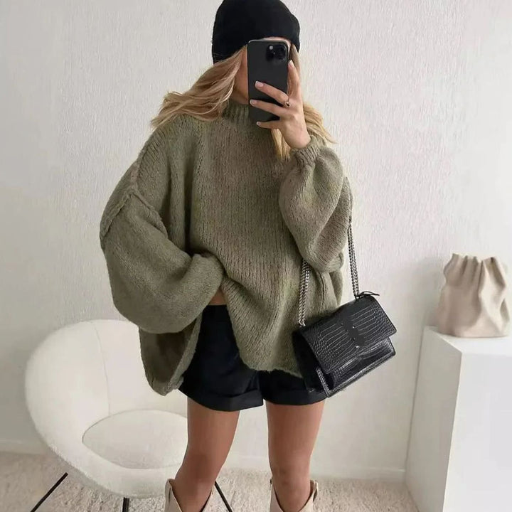 Women's Oversized Turtleneck Sweater Long Sleeve Knit Pullover - Green