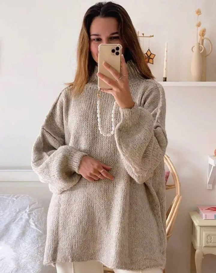 Women's Oversized Turtleneck Sweater Long Sleeve Knit Pullover - Khaki