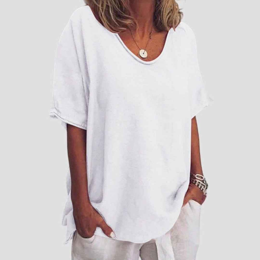 Women's Oversized U-Neck Short-Sleeve Loose Top - White