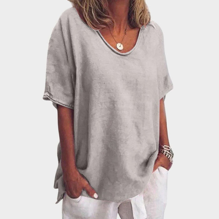 Women's Oversized U-Neck Short-Sleeve Loose Top - Gray