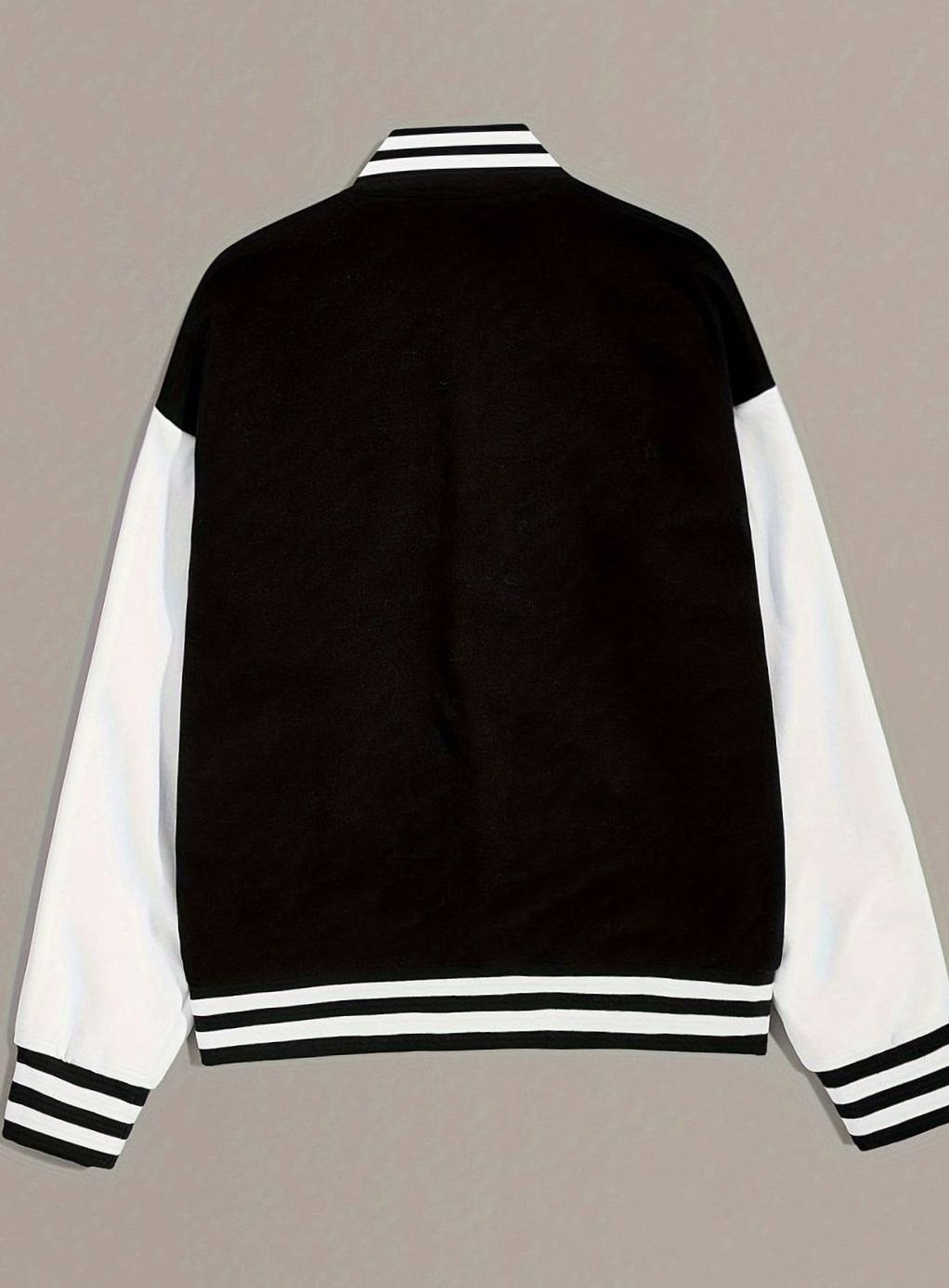 Women's Oversized Varsity Bomber Jacket Contrast Sleeve Snap-Button