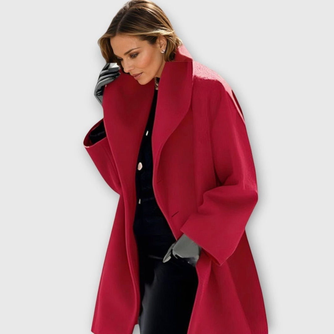 Women's Oversized Winter Coat Wide-Collar Longline Relaxed-Fit Jacket - Red
