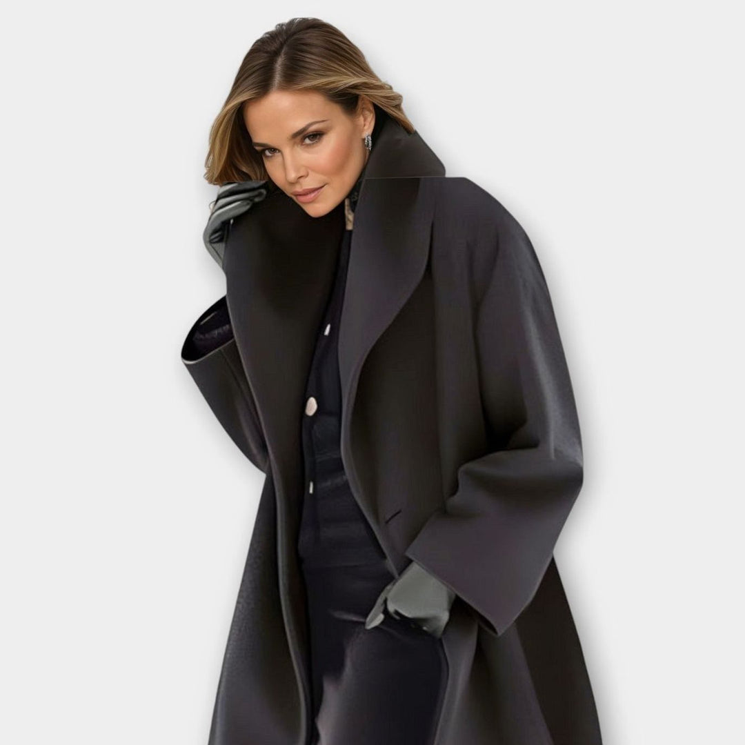 Women's Oversized Winter Coat Wide-Collar Longline Relaxed-Fit Jacket - Black
