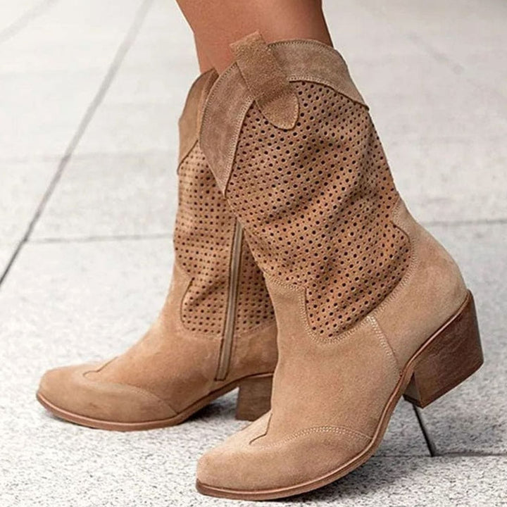 Women's Perforated Side-Zip Block-Heel Western Boots