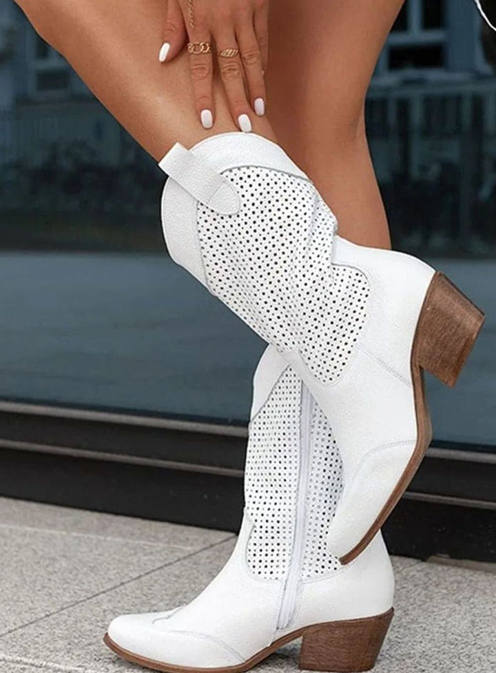 Women's Perforated Side-Zip Block-Heel Western Boots