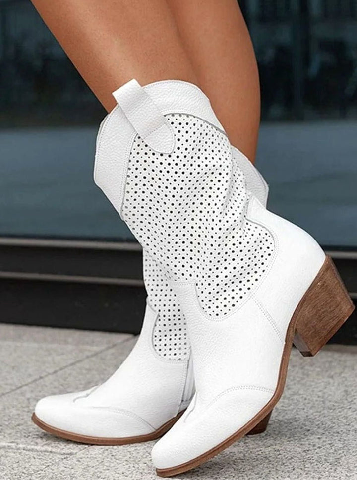 Women's Perforated Side-Zip Block-Heel Western Boots
