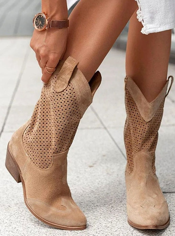 Women's Perforated Side-Zip Block-Heel Western Boots