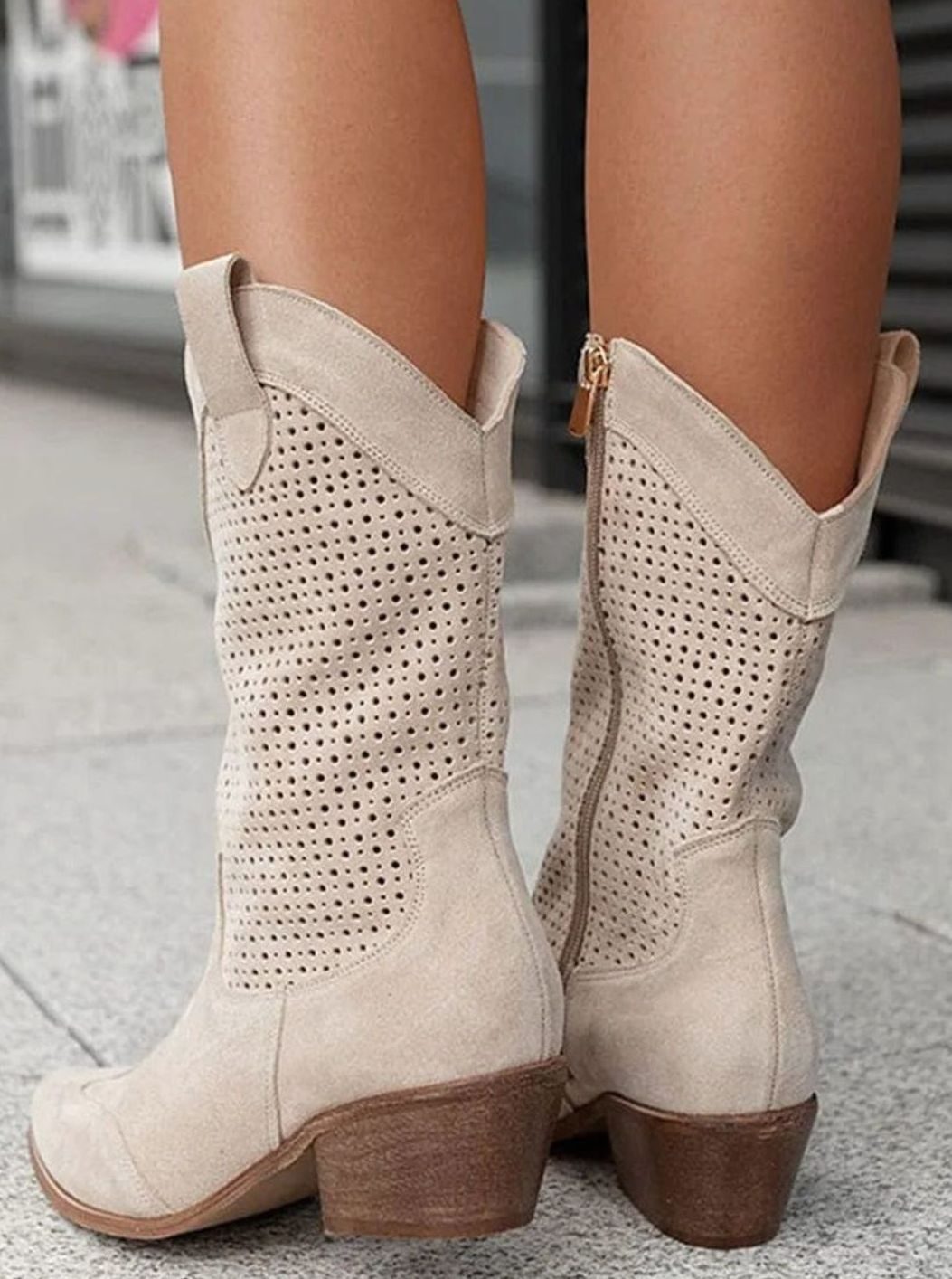 Women's Perforated Side-Zip Block-Heel Western Boots