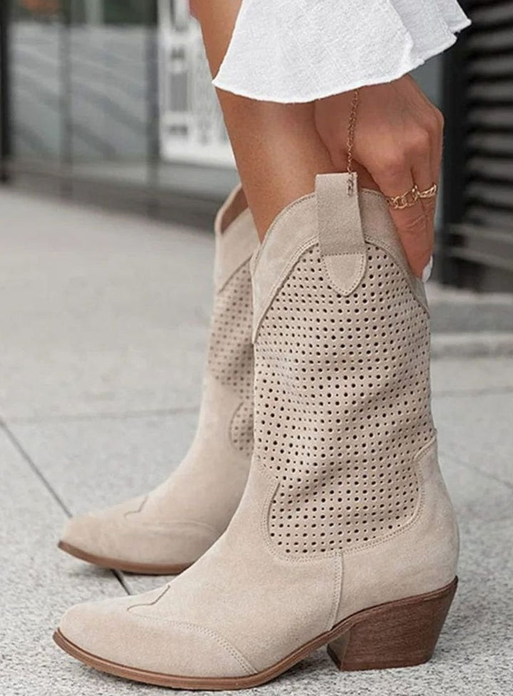 Women's Perforated Side-Zip Block-Heel Western Boots