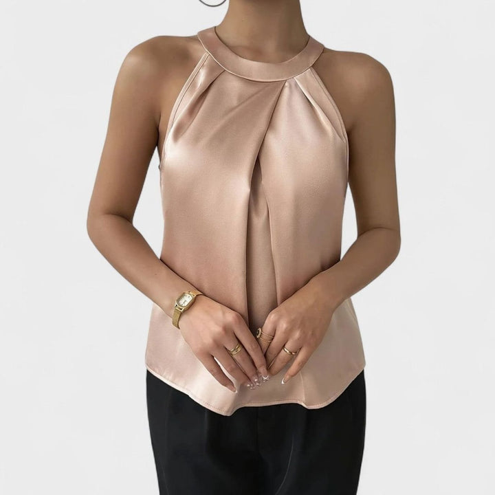 Women's Pleated-Front Draped Halter-Neck Satin Tank
