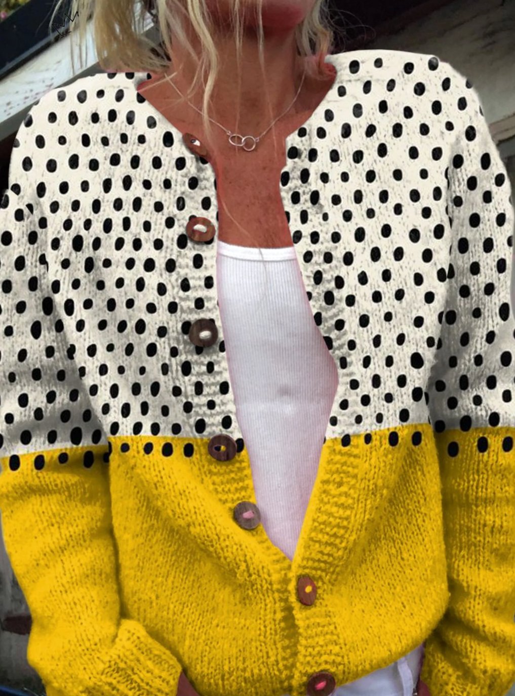 Women's Polka Dot Color-Block Button-Front Knit Cardigan - Multi-colored