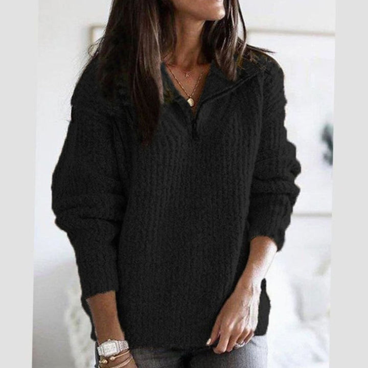 Women's Quarter-Zip Ribbed Sweater Cozy Knit Pullover