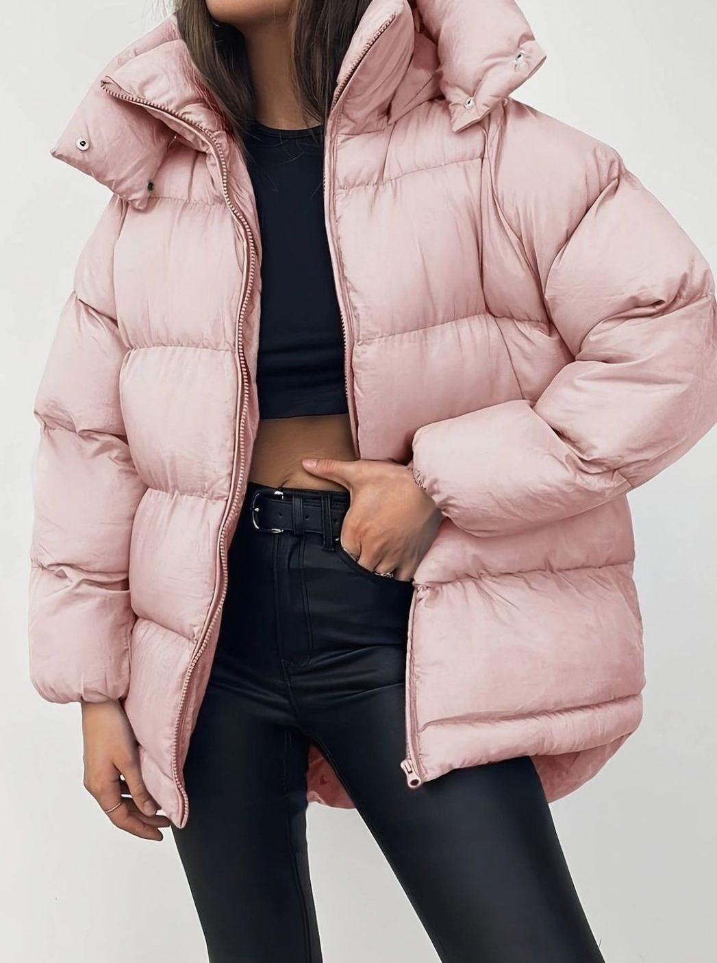 Women's Quilted Zip-Up Stand-Collar Puffer Jacket - Pink