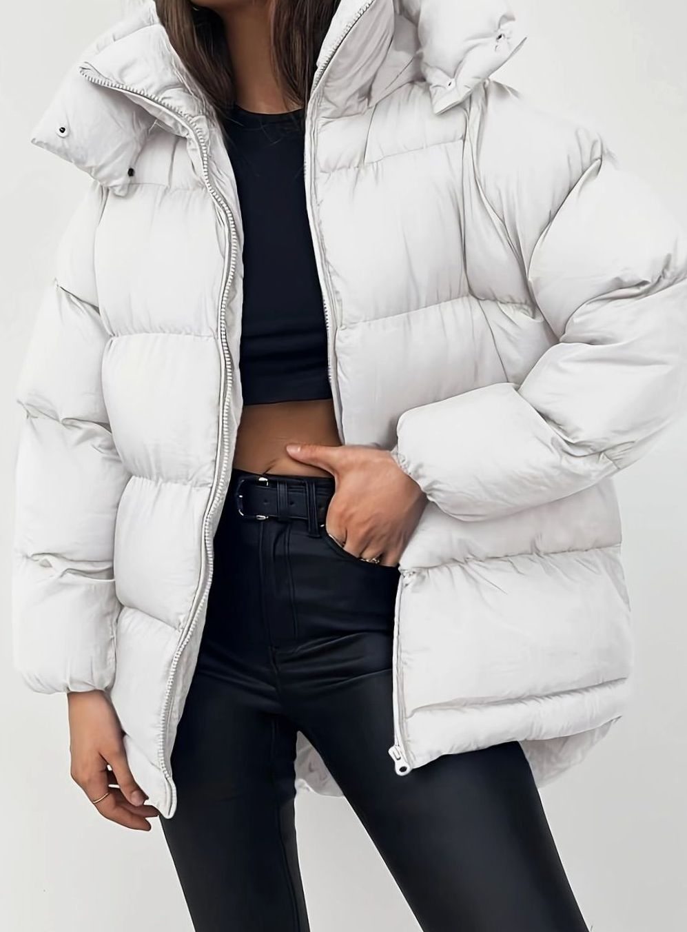 Women's Quilted Zip-Up Stand-Collar Puffer Jacket - White
