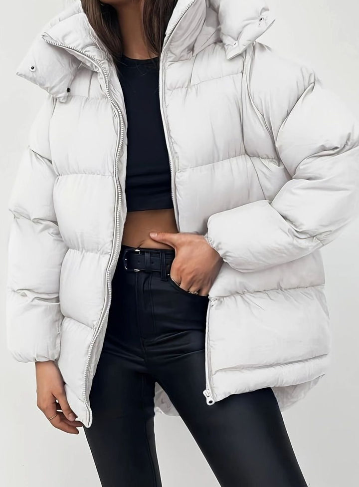 Women's Quilted Zip-Up Stand-Collar Puffer Jacket - White