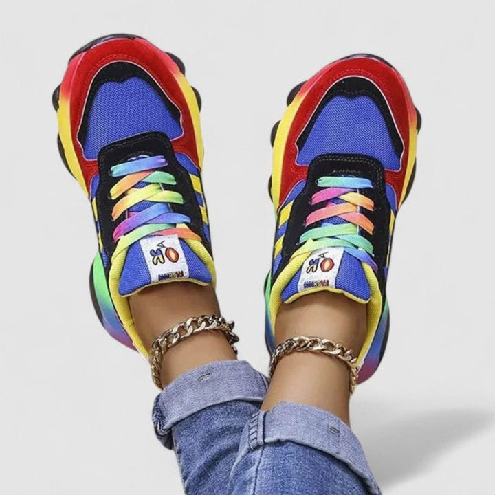 Women's Rainbow Colorblock Lace-Up Orthopedic Sneakers