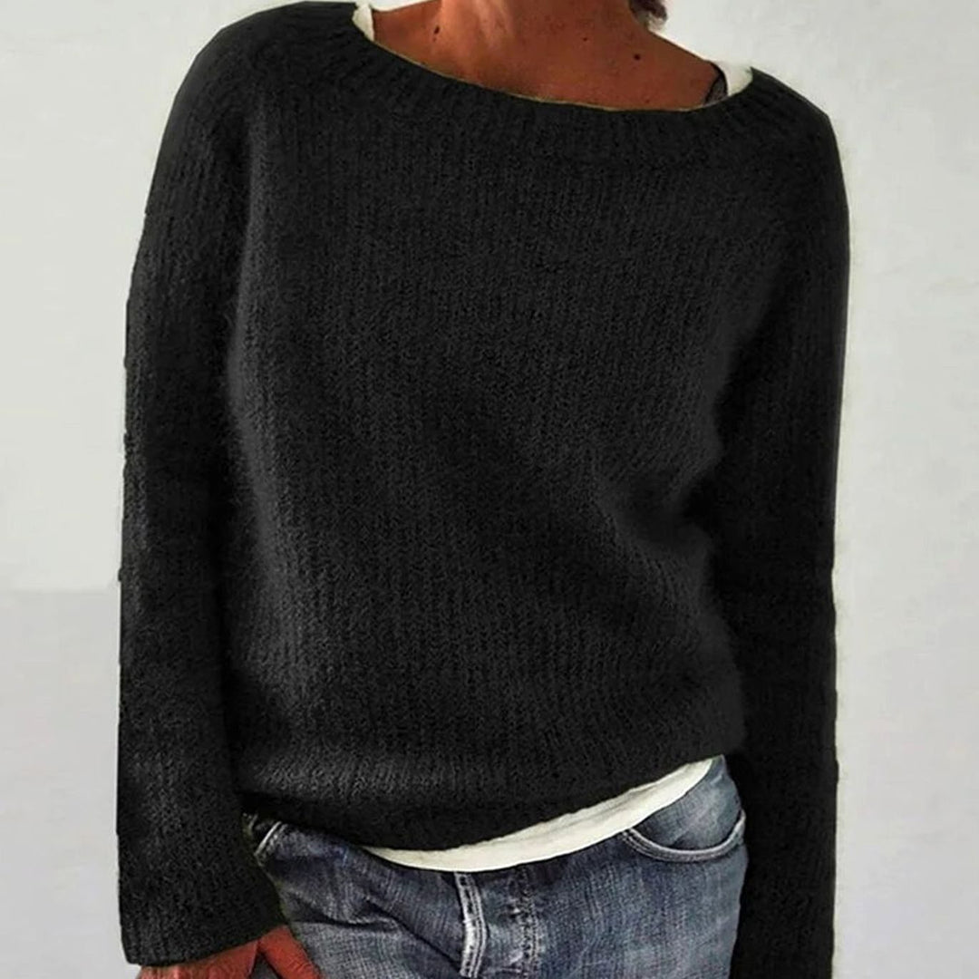 Women's Relaxed-Fit Boat-Neck Knit Pullover Sweater - Black