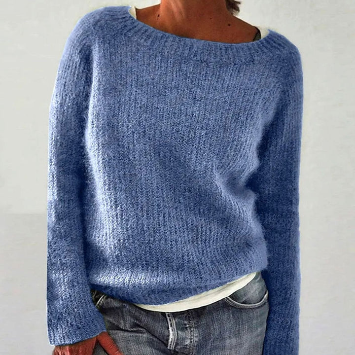 Women's Relaxed-Fit Boat-Neck Knit Pullover Sweater - Light Blue
