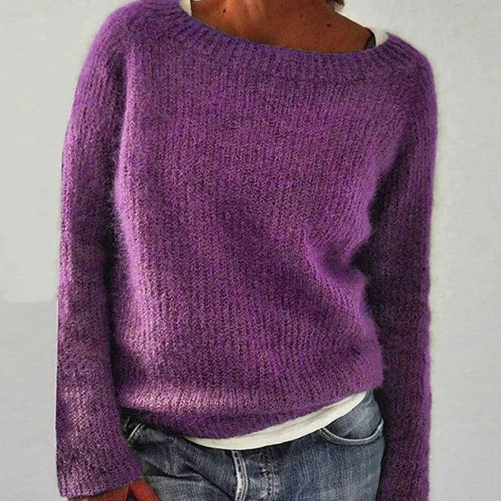 Women's Relaxed-Fit Boat-Neck Knit Pullover Sweater - Purple