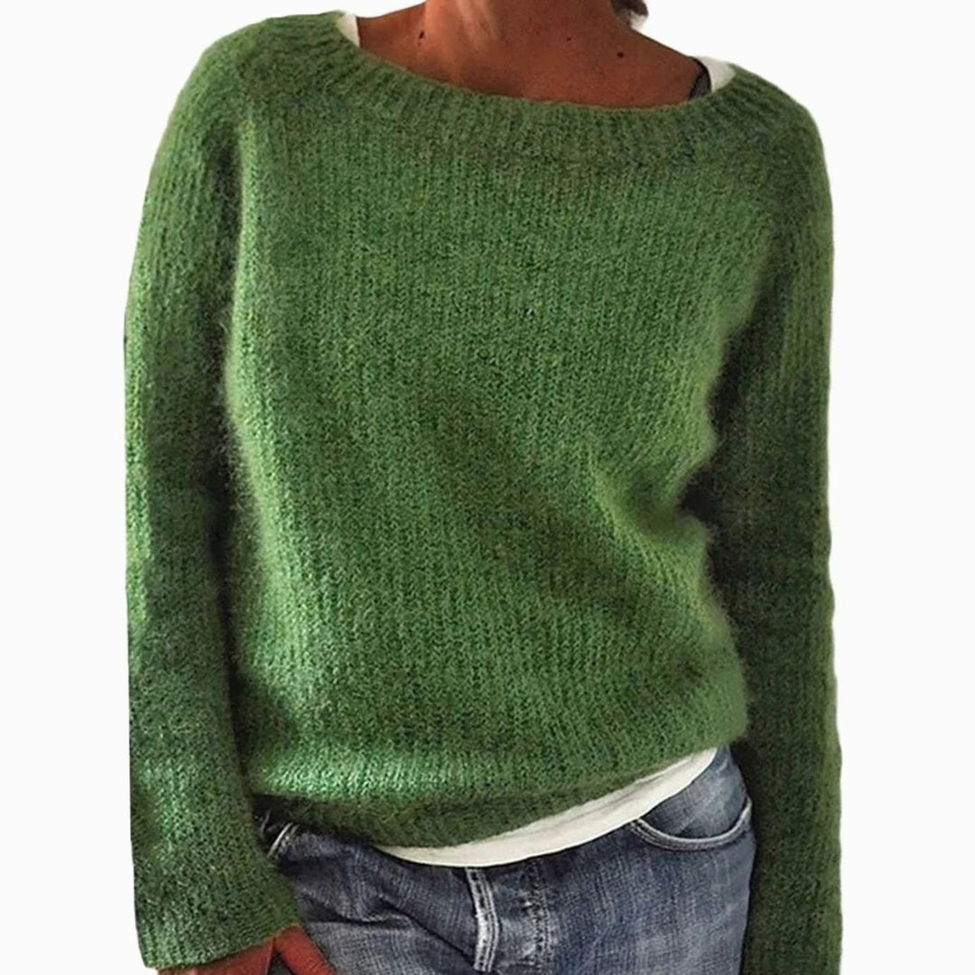 Women's Relaxed-Fit Boat-Neck Knit Pullover Sweater - Green