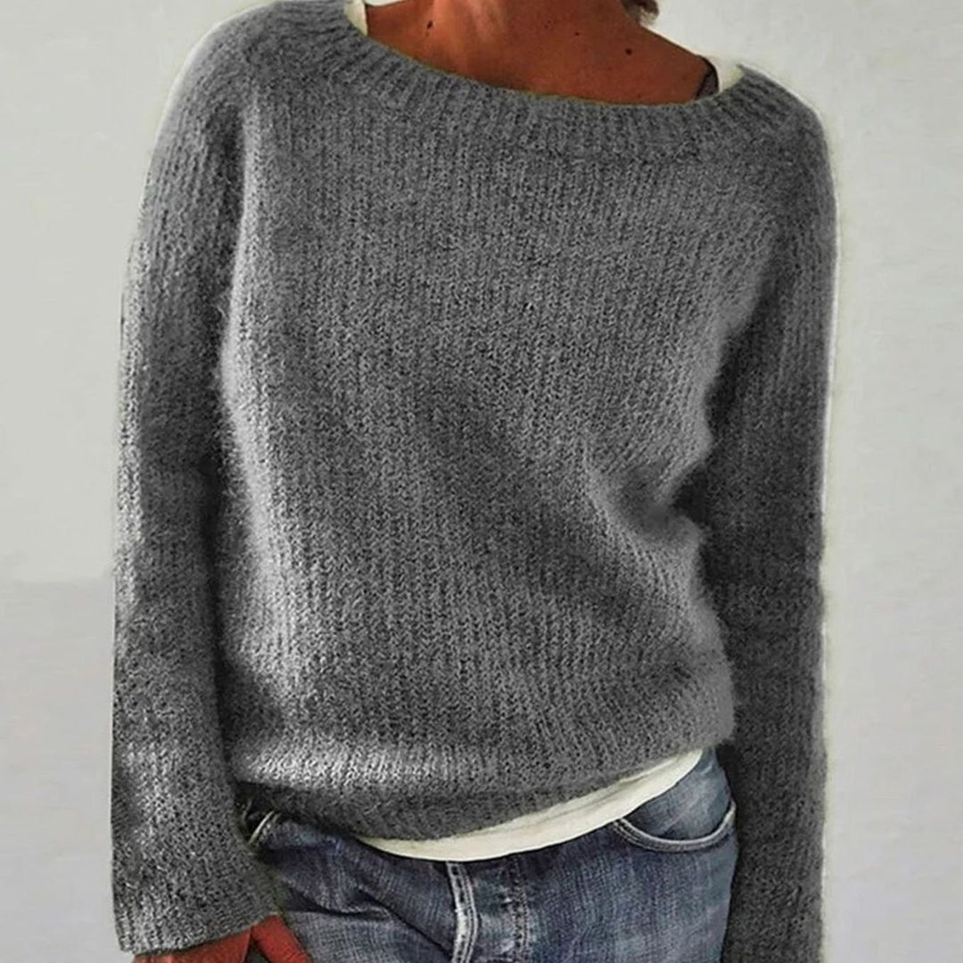 Women's Relaxed-Fit Boat-Neck Knit Pullover Sweater - Grey