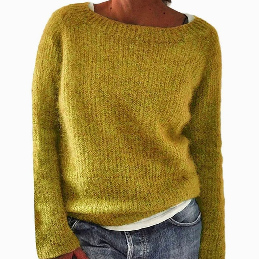 Women's Relaxed-Fit Boat-Neck Knit Pullover Sweater - Yellow