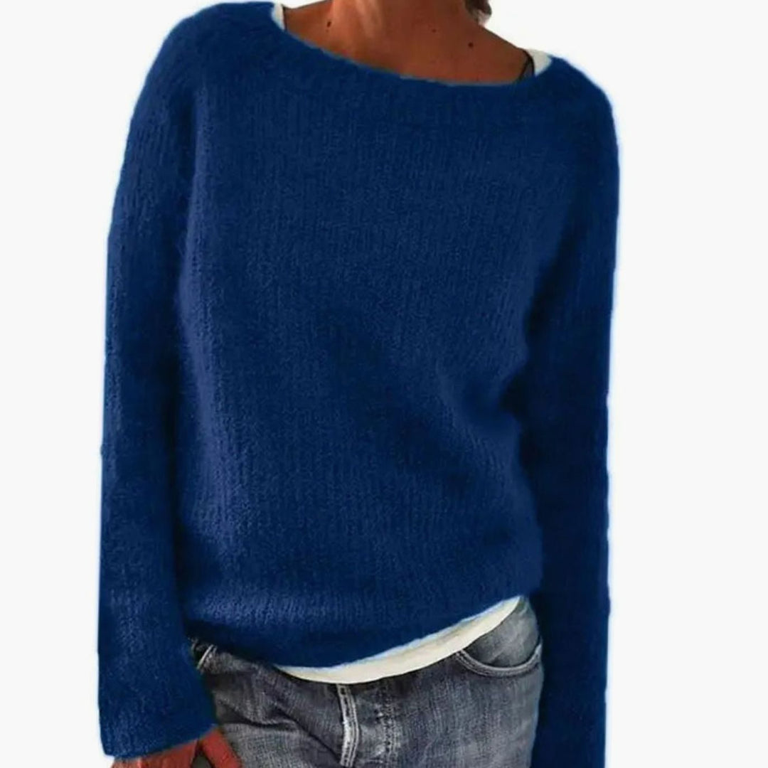 Women's Relaxed-Fit Boat-Neck Knit Pullover Sweater - Blue