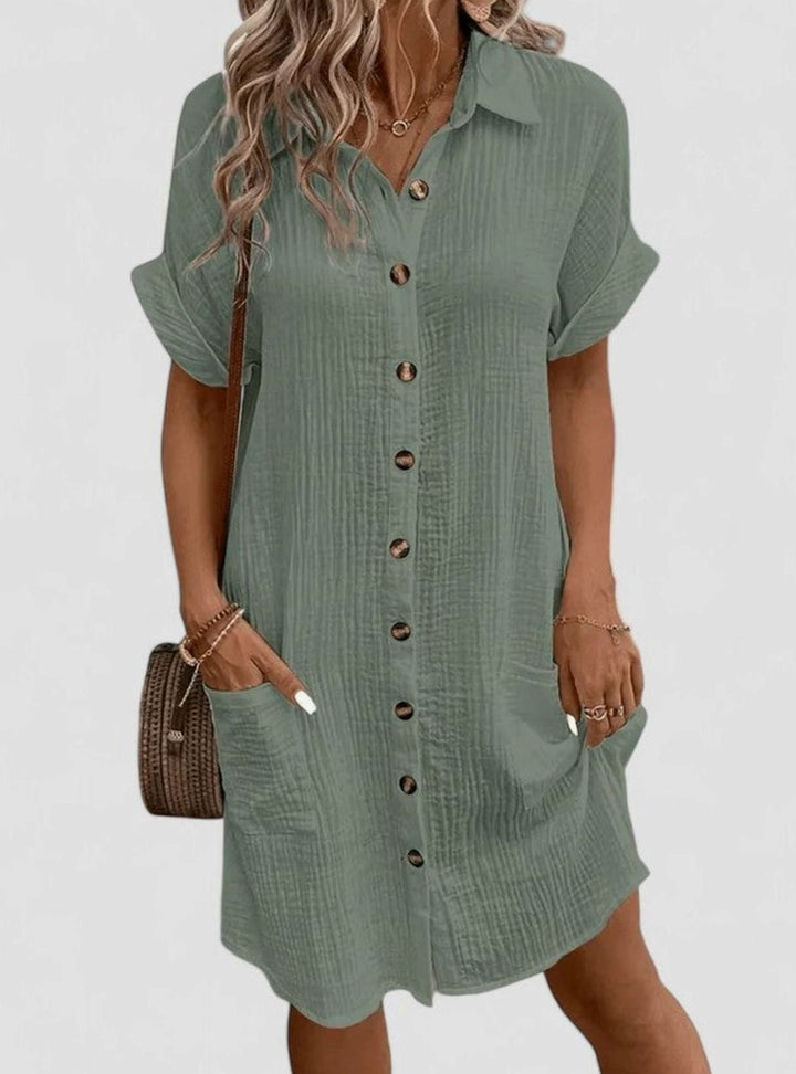 Women's Relaxed-Fit Button-Down Collared Midi Dress - Green