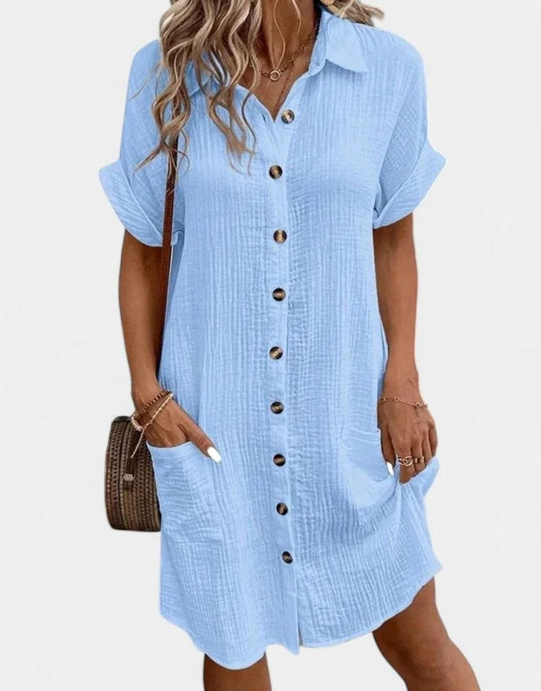 Women's Relaxed-Fit Button-Down Collared Midi Dress