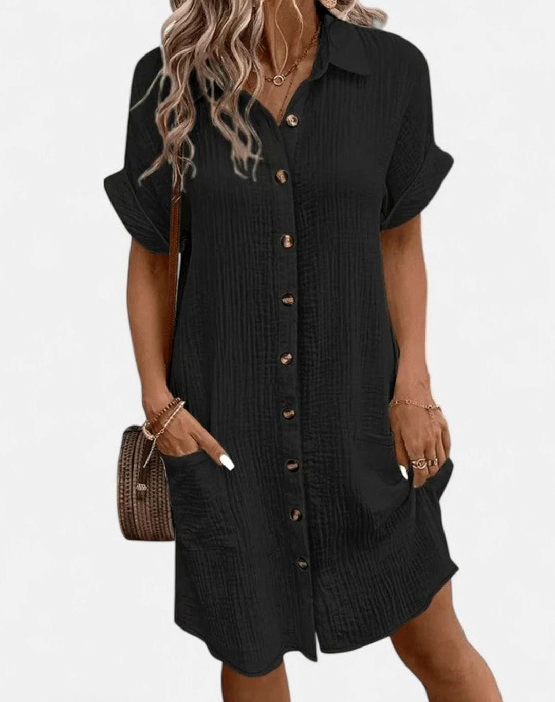 Women's Relaxed-Fit Button-Down Collared Midi Dress