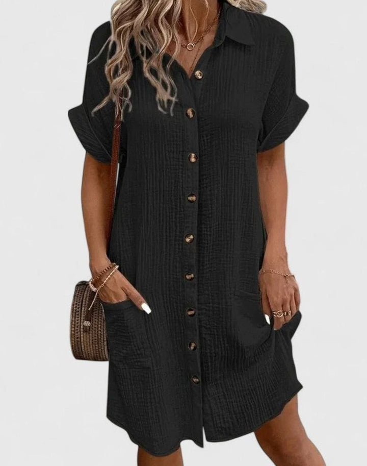 Women's Relaxed-Fit Button-Down Collared Midi Dress - Black