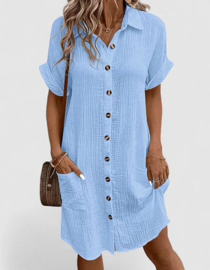 Women's Relaxed-Fit Button-Down Collared Midi Dress - Blue