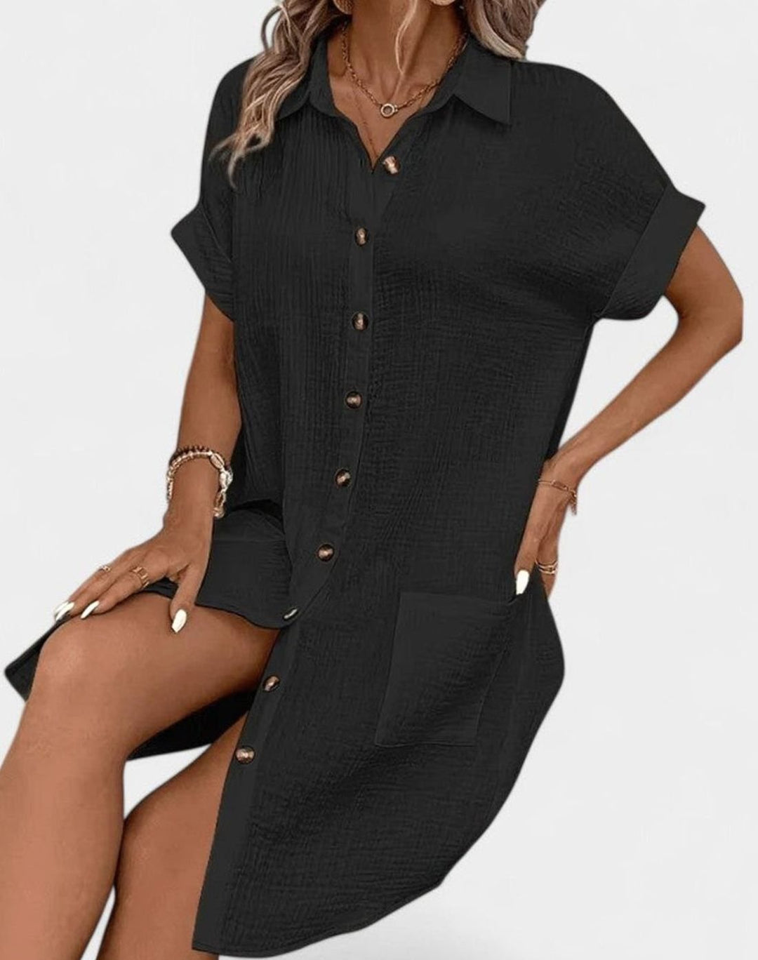 Women's Relaxed-Fit Button-Down Collared Midi Dress