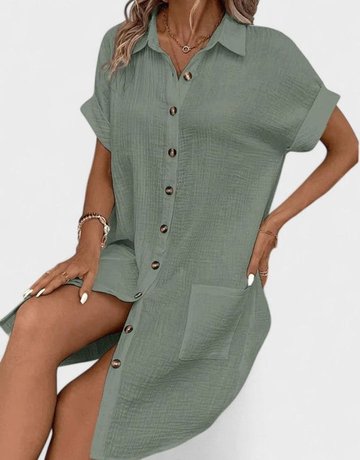 Women's Relaxed-Fit Button-Down Collared Midi Dress