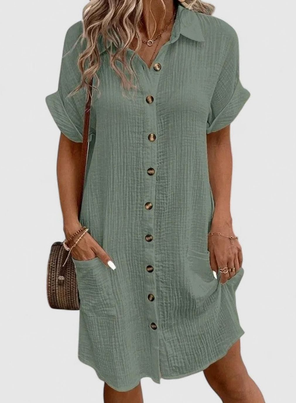 Women's Relaxed-Fit Button-Down Collared Midi Dress