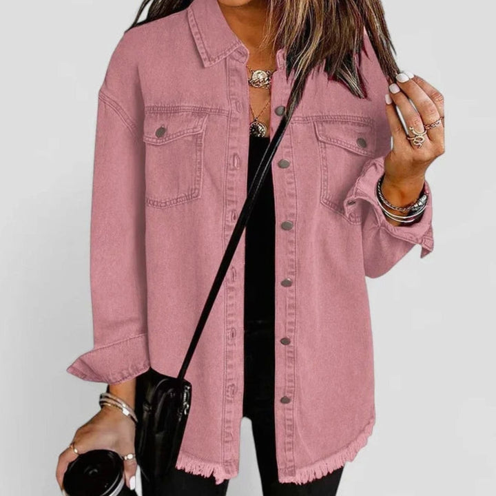 Women's Relaxed-Fit Button-Down Denim Shacket Comfortable Jacket - Pink