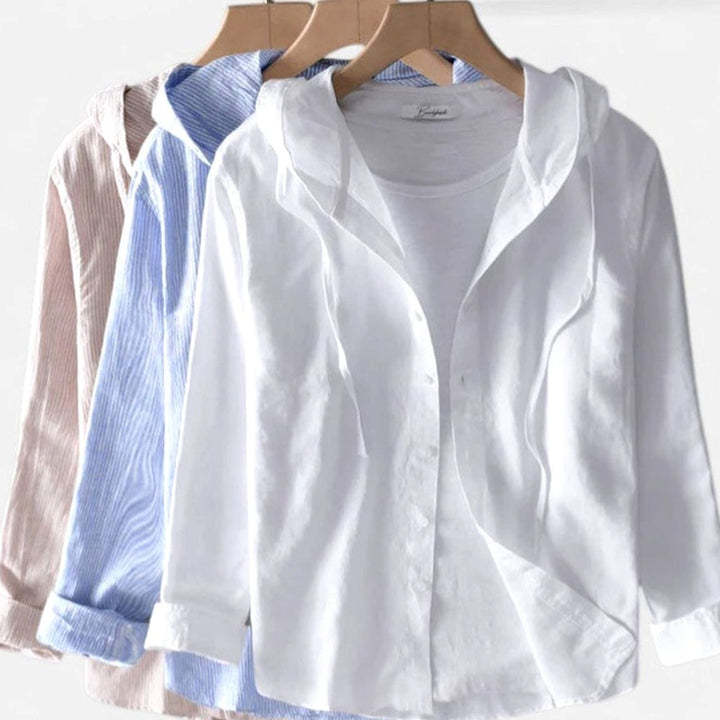 Women's Relaxed-Fit Button-Down Soft-Drape Hooded Blouse