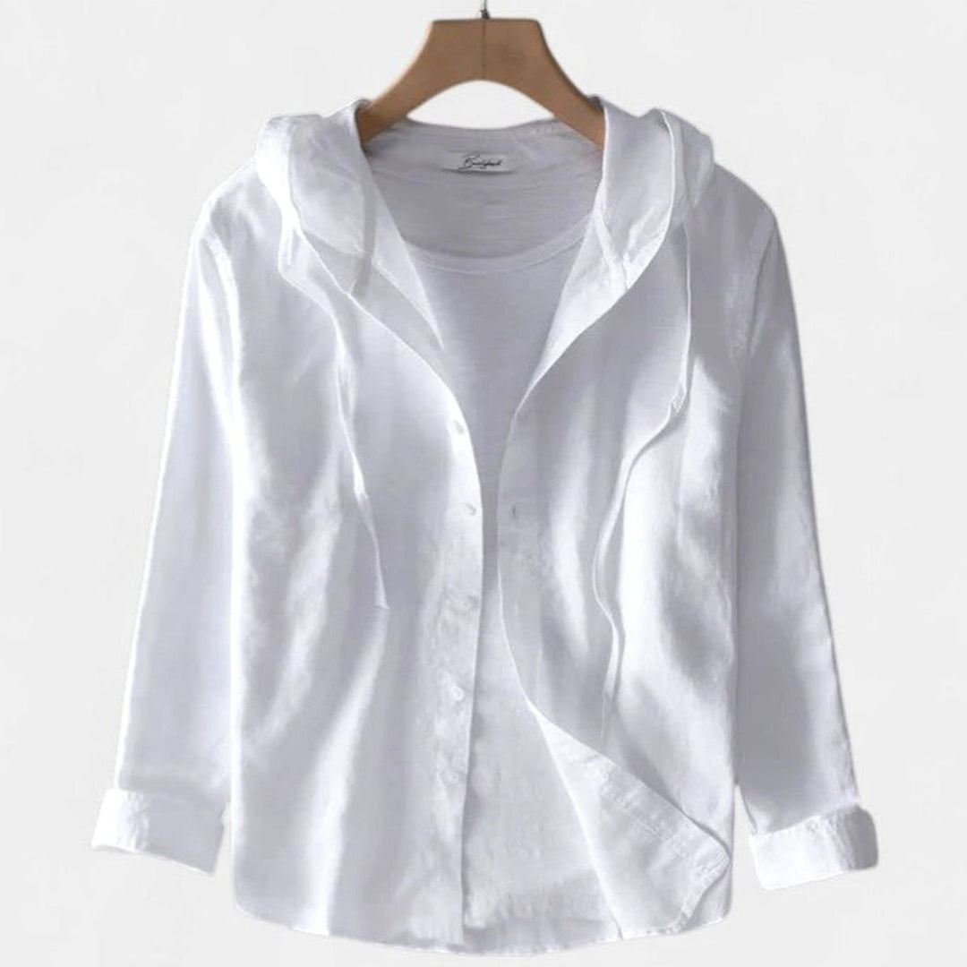 Women's Relaxed-Fit Button-Down Soft-Drape Hooded Blouse - White