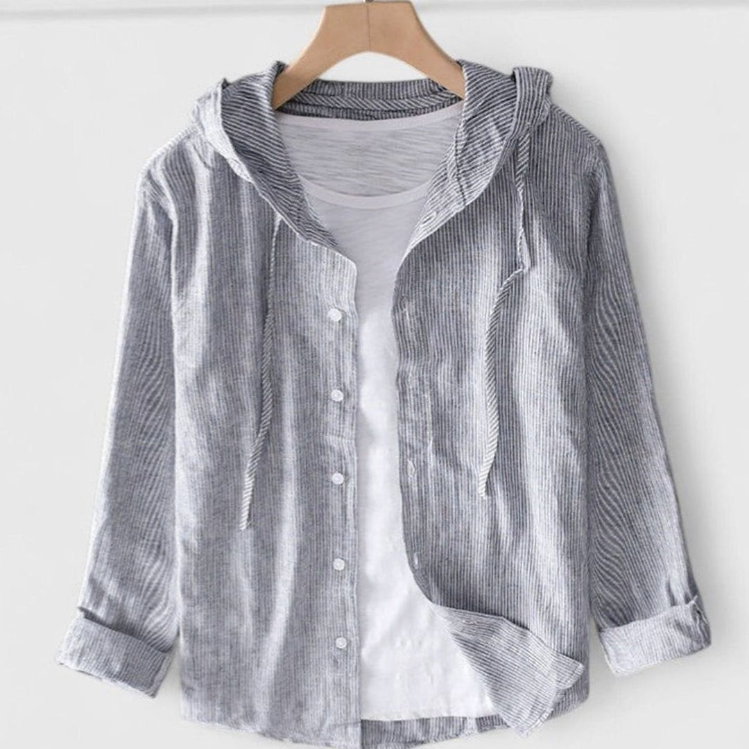 Women's Relaxed-Fit Button-Down Soft-Drape Hooded Blouse - Gray