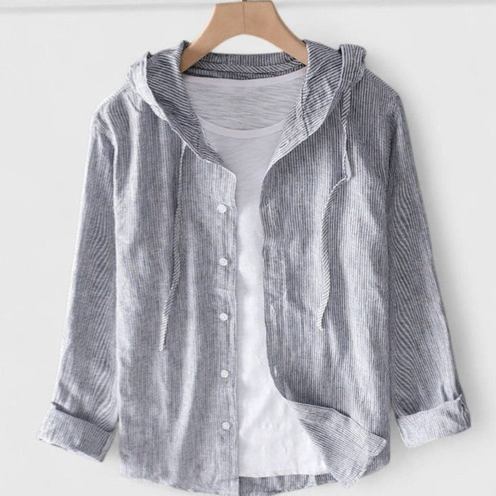 Women's Relaxed-Fit Button-Down Soft-Drape Hooded Blouse - Gray