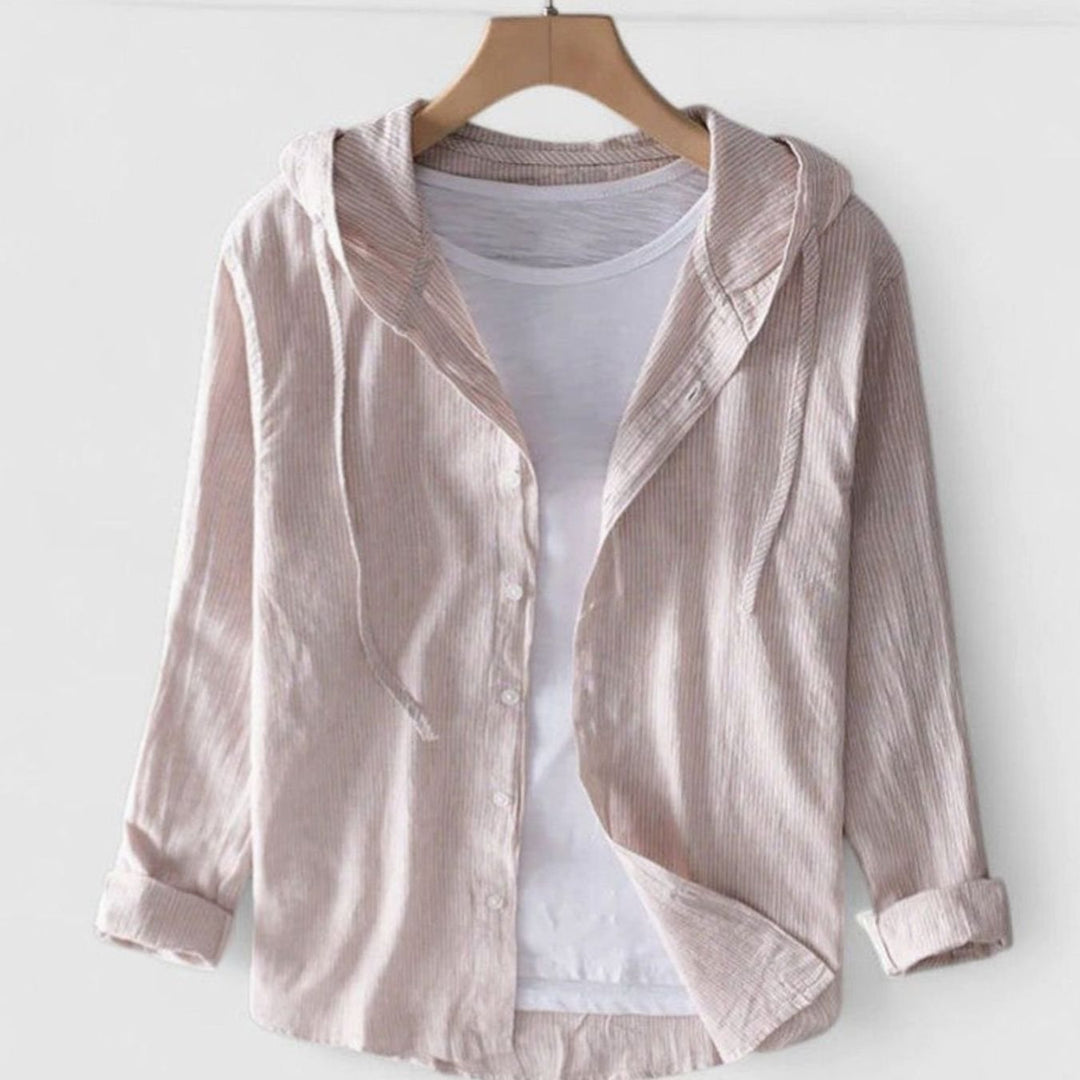 Women's Relaxed-Fit Button-Down Soft-Drape Hooded Blouse - Beige
