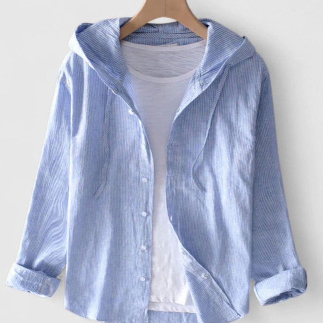 Women's Relaxed-Fit Button-Down Soft-Drape Hooded Blouse