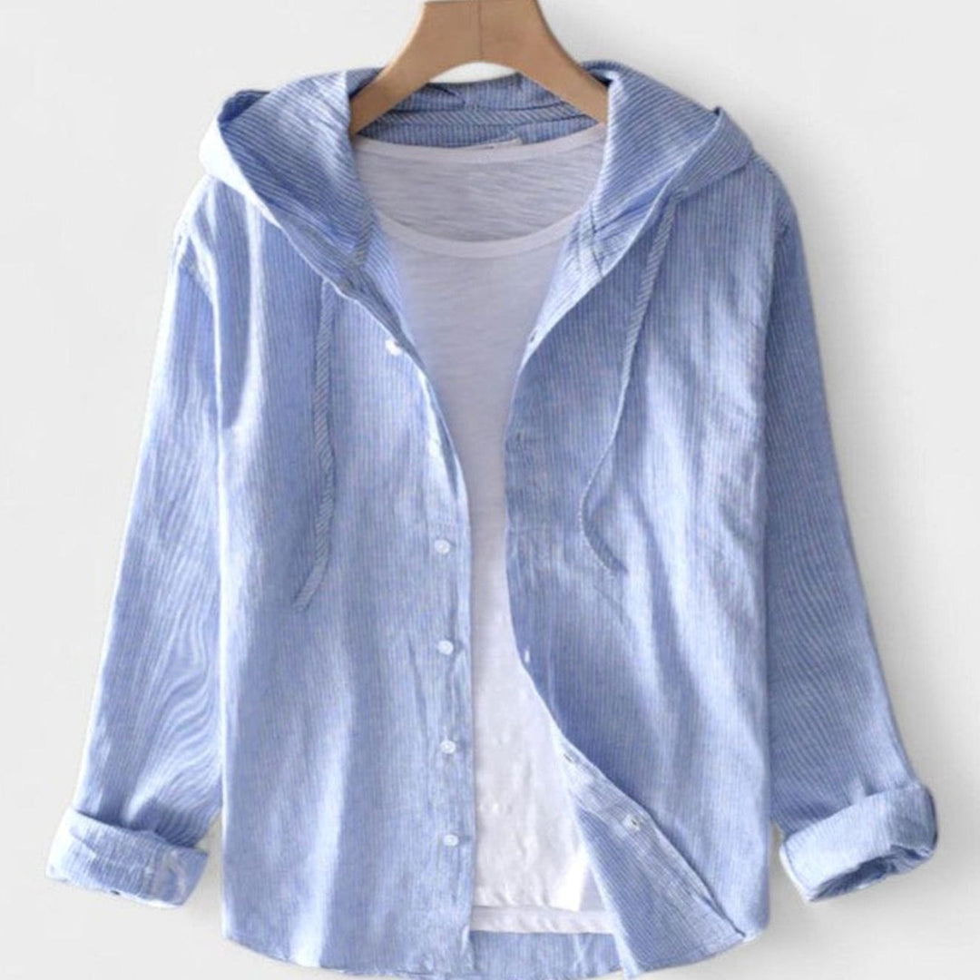 Women's Relaxed-Fit Button-Down Soft-Drape Hooded Blouse - Blue