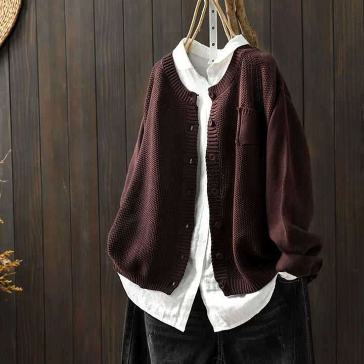 Women's Relaxed-Fit Button-Front Knit Cardigan - Brown