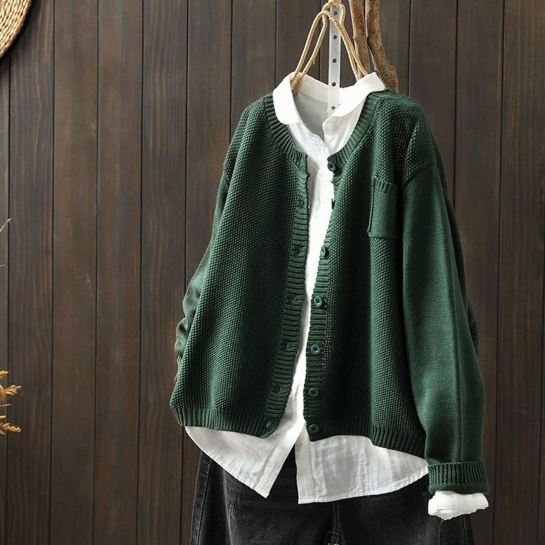 Women's Relaxed-Fit Button-Front Knit Cardigan - Dark Green