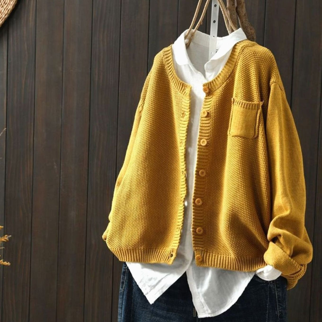 Women's Relaxed-Fit Button-Front Knit Cardigan - Yellow
