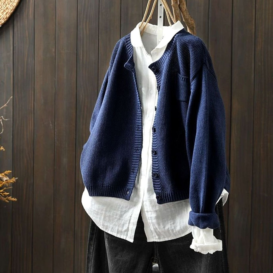 Women's Relaxed-Fit Button-Front Knit Cardigan - Navy Blue
