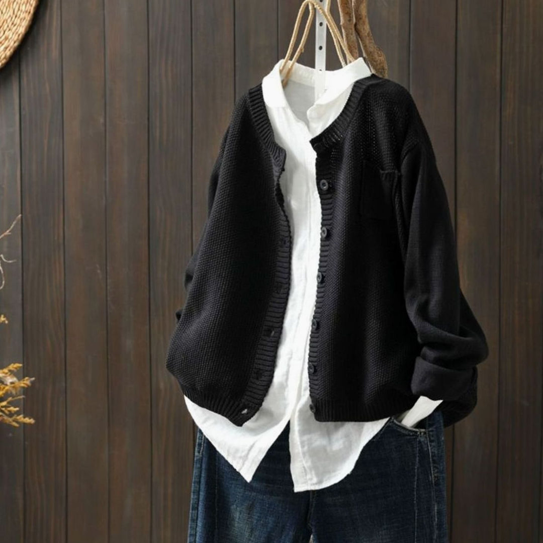 Women's Relaxed-Fit Button-Front Knit Cardigan - Black