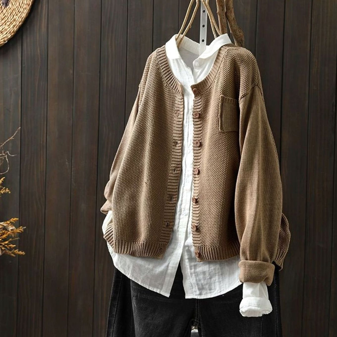 Women's Relaxed-Fit Button-Front Knit Cardigan - Khaki