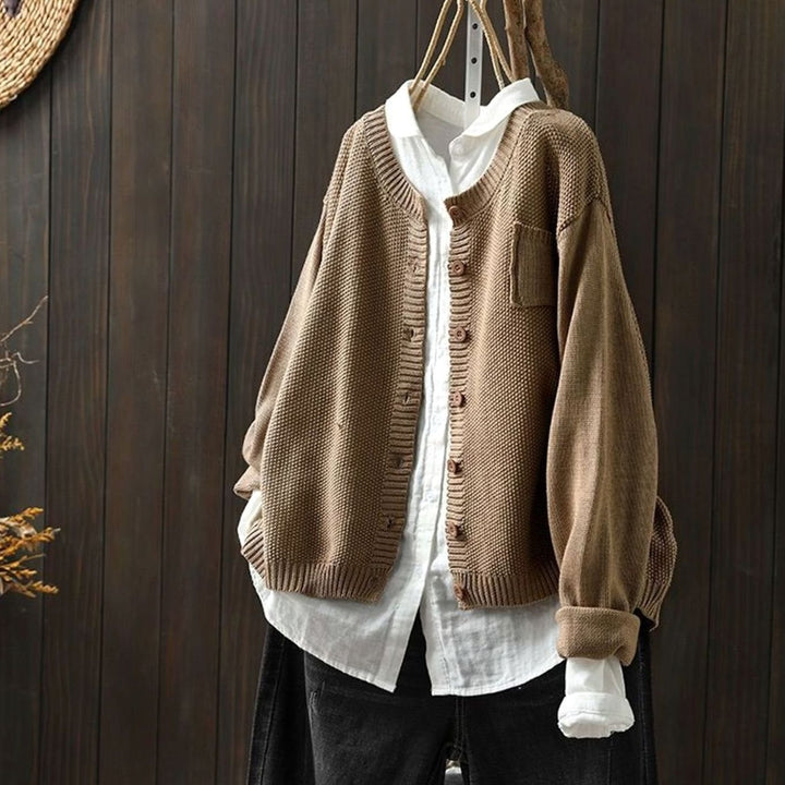 Women's Relaxed-Fit Button-Front Knit Cardigan - Khaki